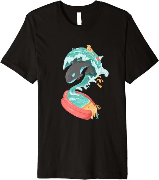 Orca Tsunami Inflatable Pool Save Ocean Wildlife Surrealism Premium T-Shirt