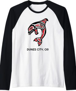 Dunes City, Oregon Native American Orca Killer Whales Gift Raglan Baseball Tee