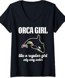 Womens Orca Girl like a regular Girl only cooler Orcas V-Neck T-Shirt