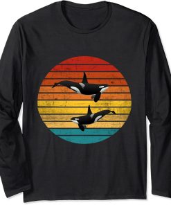 Vintage Retro Family Orca Killer Whales Jumping Alaska Long Sleeve T-Shirt