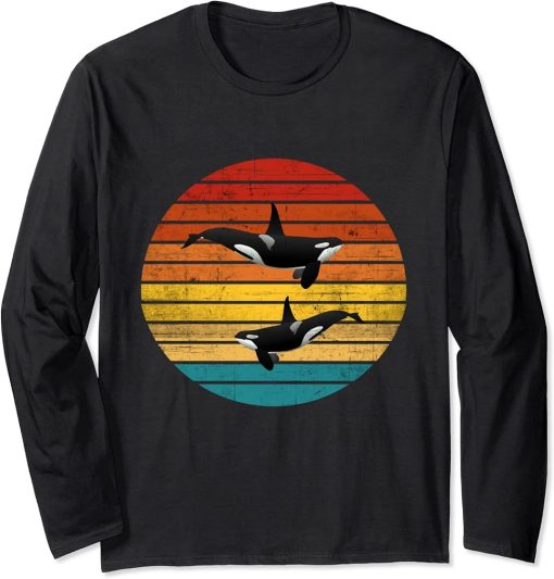 Vintage Retro Family Orca Killer Whales Jumping Alaska Long Sleeve T-Shirt